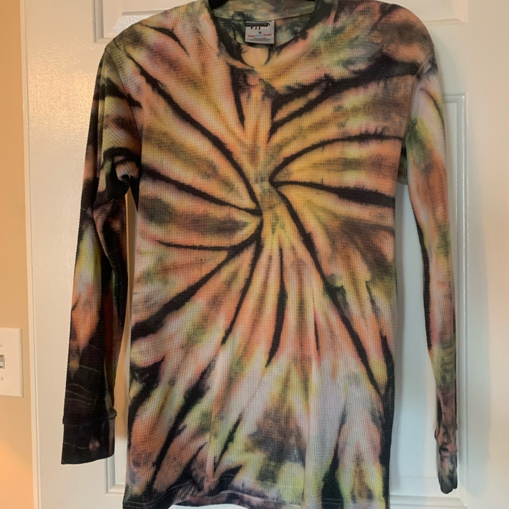 Hand Tie Dyed Long Sleeve Henley, Medium
